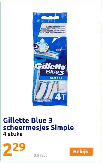 Action Gillette blue 3 scheermesjes simple aanbieding