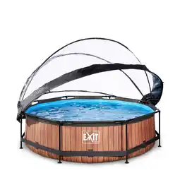 Bol.com EXIT Wood Frame Zwembad ø300 - Opzetzwembad - met Filterpomp & Overkapping - Rond - Bruin aanbieding