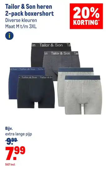 Makro Tailor & Son heren 2-pack boxershort aanbieding