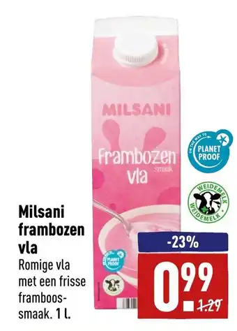 ALDI Milsani frambozen vla 1L aanbieding