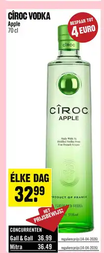 Dirck 3 Ciroc Apple Vodka 70 cl aanbieding