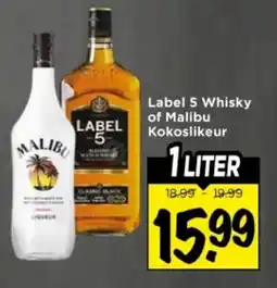 Vomar Voordeelmarkt Label 5 whisky of malibu kokoslikeur aanbieding