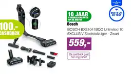 EP BOSCH BXS1041BQC Unlimited 10 EXCLUSIV Steelstofzuiger - Zwart aanbieding