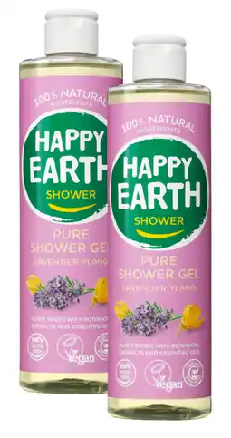 De Online Drogist Happy Earth 100% Natural Shower Gel Lavender Ylang Duoverpakking aanbieding