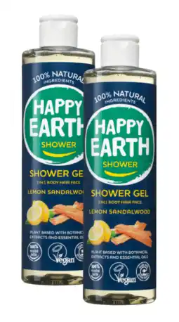 De Online Drogist Happy Earth 100% Natural Shower Gel 3in1 Lemon Sandalwood Duoverpakking aanbieding