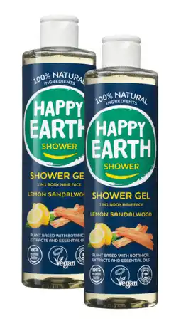 De Online Drogist Happy Earth 100% Natural Shower Gel 3in1 Lemon Sandalwood Duoverpakking aanbieding