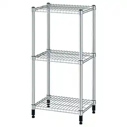 IKEA Een omar drielaagse metalen rekken, zilverkleurig, met verstelbare planken en poten voor stabiliteit aanbieding