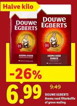 Lidl Douwe Egberts Aroma rood filterkoffie of grove maling aanbieding