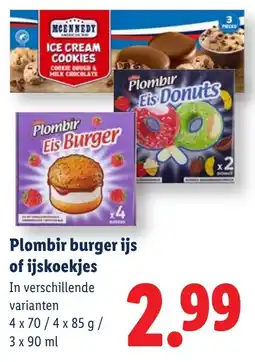 Lidl Plombir burger ijs of ijskoekjes aanbieding
