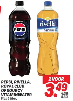 Dekamarkt Pepsi, rivella, royal club of sourcy vitaminwater aanbieding