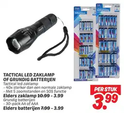 Dekamarkt Tactical led zaklamp of grundig batterijen aanbieding