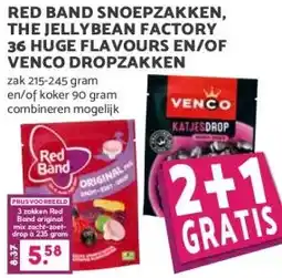 Boon`s Markt RED BAND SNOEPZAKKEN, THE JELLYBEAN FACTORY 36 HUGE FLAVOURS EN/OF VENCO DROPZAKKEN aanbieding