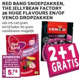 Boon`s Markt RED BAND SNOEPZAKKEN, THE JELLYBEAN FACTORY 36 HUGE FLAVOURS EN/OF VENCO DROPZAKKEN aanbieding