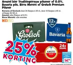 Boon`s Markt Amstel bier Traditiegetrouw pilsener of 0.0%, Bavaria pils, Birra Moretti of Grolsch Premium Pilsner aanbieding