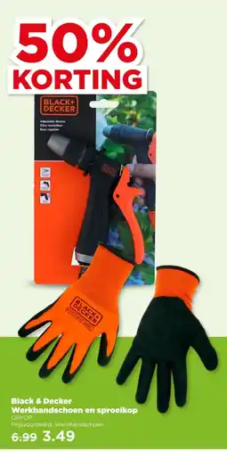 PLUS Black & Decker Werkhandschoen en sproeikop aanbieding