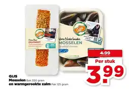 PLUS GIJS Mosselen , en warmgerookte zalm aanbieding
