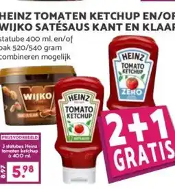Coop HEINZ TOMATEN KETCHUP EN/OF WIJKO SATÉSAUS KANT EN KLAAR aanbieding
