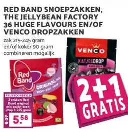 Coop RED BAND SNOEPZAKKEN, THE JELLYBEAN FACTORY 36 HUGE FLAVOURS EN/OF VENCO DROPZAKKEN aanbieding