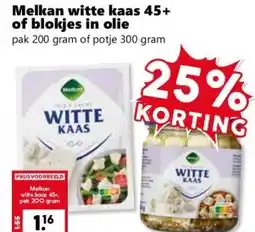 Coop Melkan witte kaas 45+ of blokjes in olie aanbieding