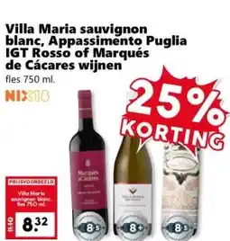 Coop Villa Maria sauvignon blanc, Appassimento Puglia IGT Rosso of Marqués de Cácares wijnen aanbieding