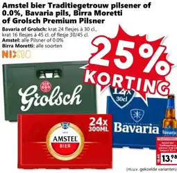 Coop Amstel bier Traditiegetrouw pilsener of 0.0%, Bavaria pils, Birra Moretti of Grolsch Premium Pilsner aanbieding