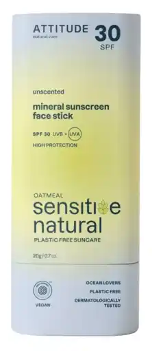 De Online Drogist Attitude Sensitive Natural SPF30 Sunscreen Face Stick aanbieding