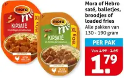 Hoogvliet Mora of Hebro saté, balletjes, broodjes of loaded fries aanbieding