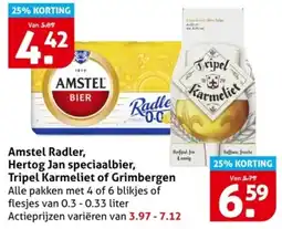 Hoogvliet Amstel Radler, Hertog Jan speciaalbier, Tripel Karmeliet of Grimbergen aanbieding