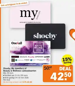 Albert Heijn Shoeby, My Jewellery of Beauty & Wellness cadeaukaarten aanbieding