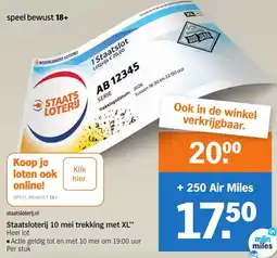 Albert Heijn Staatsloterij 10 mei trekking met XL aanbieding