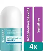 Bol.com Deoleen Deodorant Roller 50 ml Sensitive 4 Voordeelverpakking aanbieding