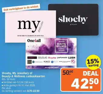 Shoeby, My Jewellery of Beauty & Wellness cadeaukaarten