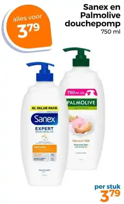 Trekpleister Sanex en Palmolive douchepomp aanbieding