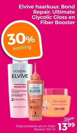 Trekpleister Elvive haarkuur, Bond Repair, Ultimate Glycolic Gloss en Fiber Booster aanbieding