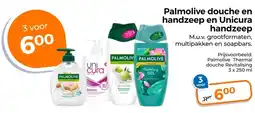 Trekpleister Palmolive douche en handzeep en Unicura handzeep aanbieding