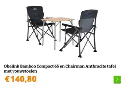 Obelink Obelink Bamboo Compact 65 en Chairman Anthracite tafel met vouwstoelen aanbieding