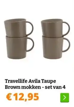 Obelink Travellife Avila Taupe Brown mokken - set van 4 aanbieding