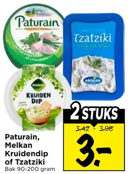 Vomar Voordeelmarkt Paturain, Melkan Kruidendip of Tzatziki aanbieding