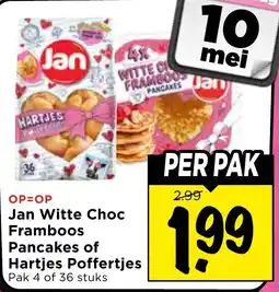 Vomar Voordeelmarkt Jan Witte Choc Framboos Pancakes of Hartjes Poffertjes aanbieding