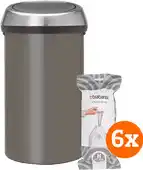 Coolblue Brabantia Touch Bin 60 Liter Platinum + Vuilniszakken (120 stuks) aanbieding