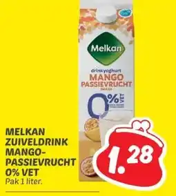 Dekamarkt MELKAN ZUIVELDRINK MANGO- PASSIEVRUCHT 0% VET Pak 1 liter. aanbieding
