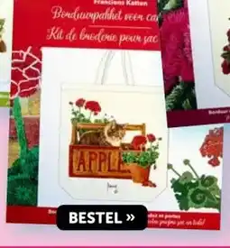 Boekenvoordeel Francien katten canvas tas borduren rood aanbieding