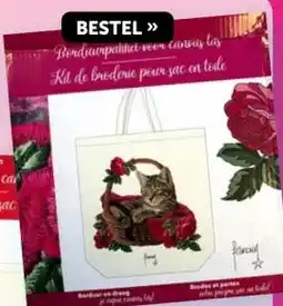 Boekenvoordeel Francien katten canvas tas borduren paars aanbieding