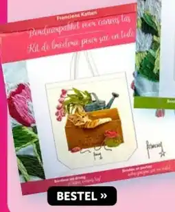 Boekenvoordeel Francien katten canvas tas borduren Roze aanbieding