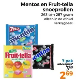 Trekpleister Mentos en Fruit-tella snoeprollen aanbieding