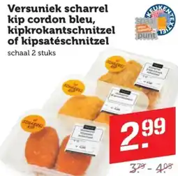 Coop Versuniek scharrel kip cordon bleu, kipkrokantschnitzel of kipsatéschnitzel aanbieding