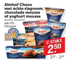 Coop Almhof Choco met échte slagroom, chocolade mousse of yoghurt mousse aanbieding