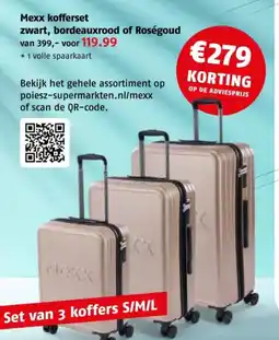 Poiesz Mexx kofferset zwart, bordeauxrood of Roségoud aanbieding