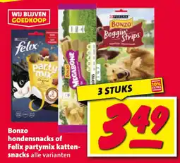 Nettorama Bonzo hondensnacks of Felix partymix katten snacks aanbieding