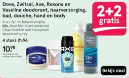 Etos Dove, Zwitsal, Axe, Rexona en Vaseline deodorant, haarverzorging, bad, douche, hand en body aanbieding
